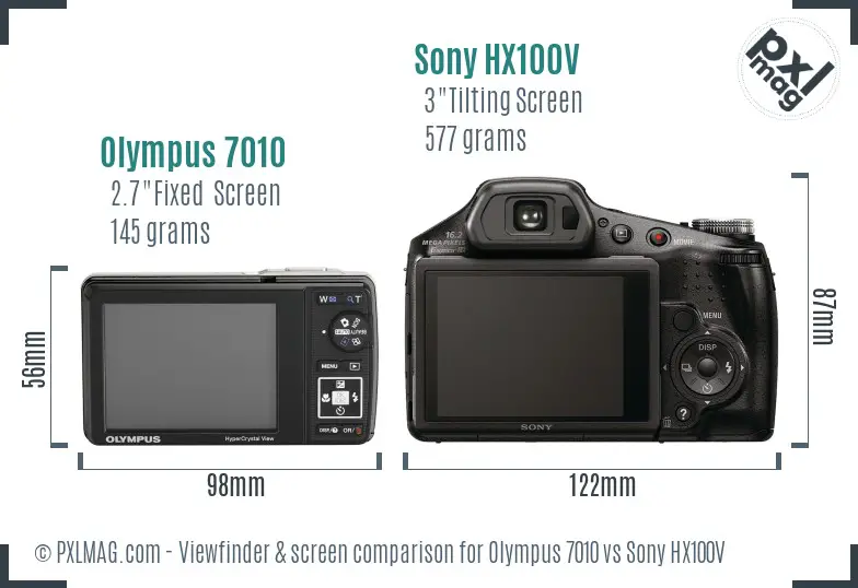 Olympus 7010 vs Sony HX100V Screen and Viewfinder comparison