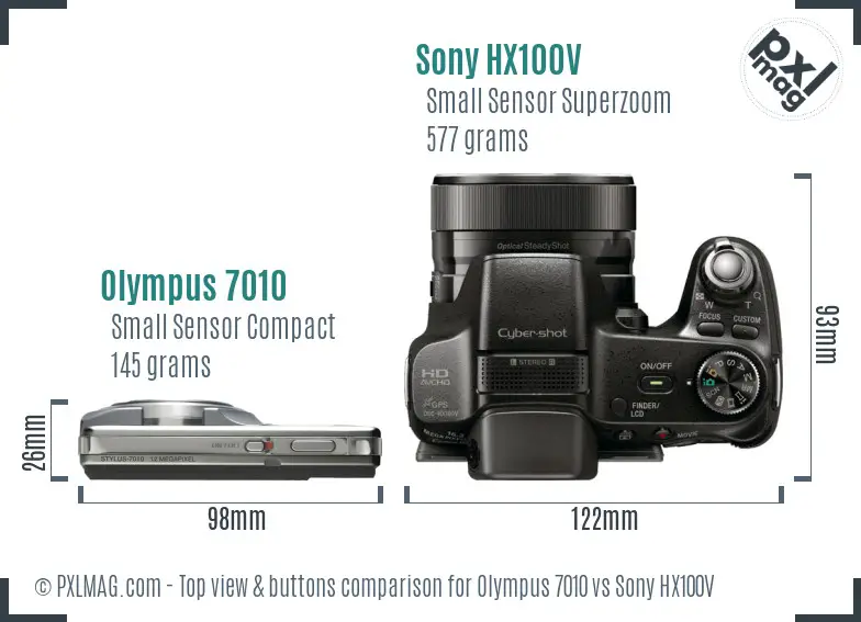 Olympus 7010 vs Sony HX100V top view buttons comparison