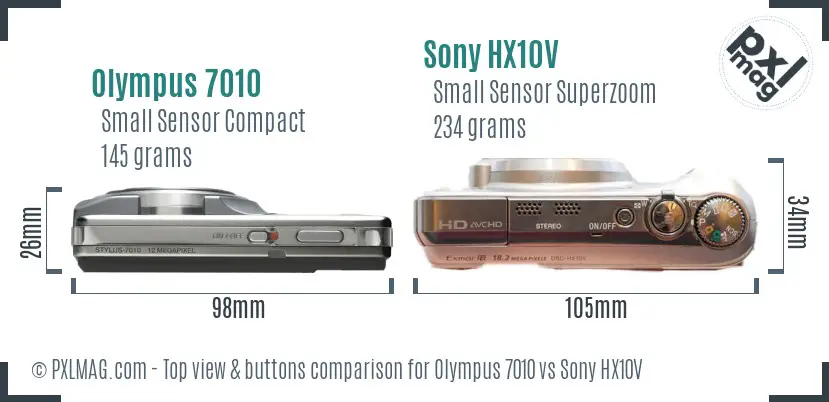 Olympus 7010 vs Sony HX10V top view buttons comparison