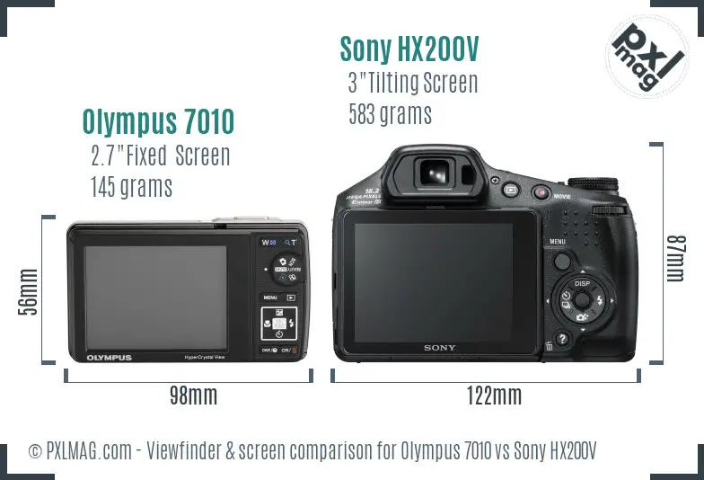 Olympus 7010 vs Sony HX200V Screen and Viewfinder comparison