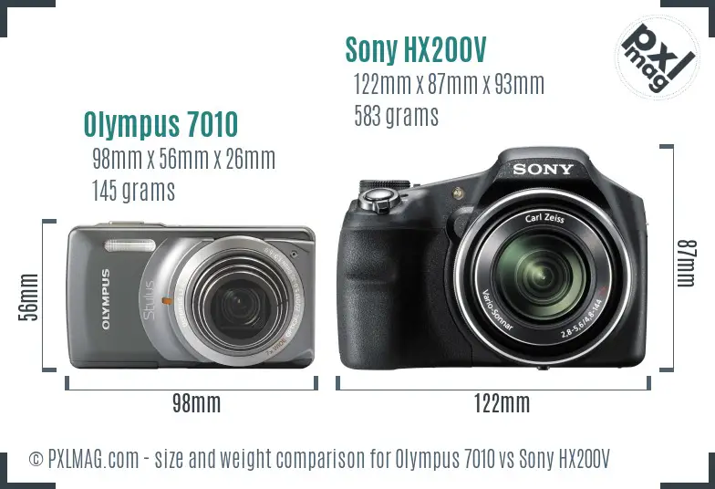 Olympus 7010 vs Sony HX200V size comparison