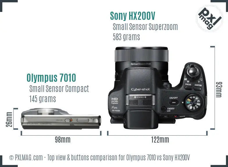 Olympus 7010 vs Sony HX200V top view buttons comparison