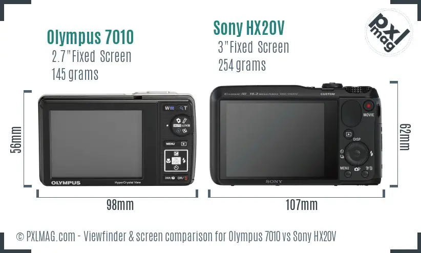 Olympus 7010 vs Sony HX20V Screen and Viewfinder comparison