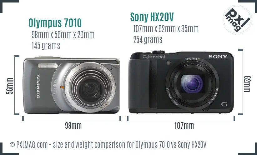 Olympus 7010 vs Sony HX20V size comparison