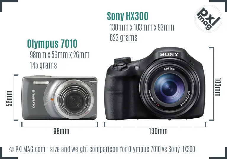 Olympus 7010 vs Sony HX300 size comparison