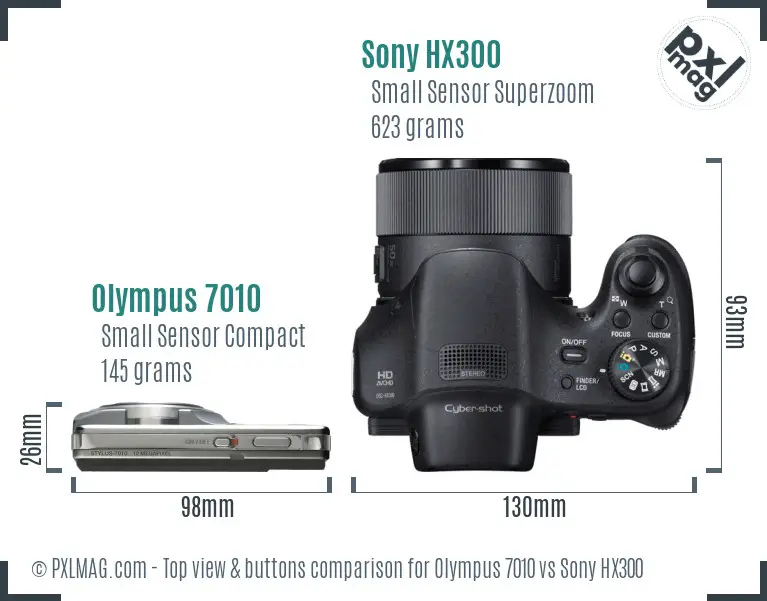 Olympus 7010 vs Sony HX300 top view buttons comparison