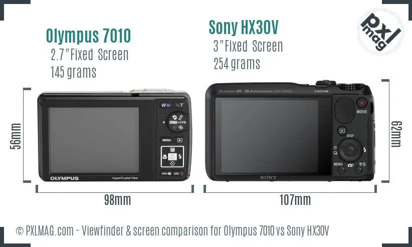 Olympus 7010 vs Sony HX30V Screen and Viewfinder comparison