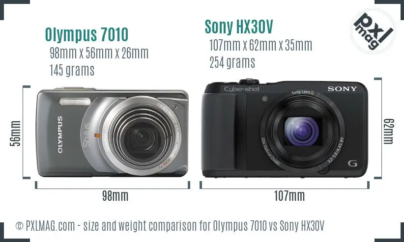 Olympus 7010 vs Sony HX30V size comparison