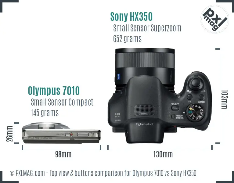 Olympus 7010 vs Sony HX350 top view buttons comparison