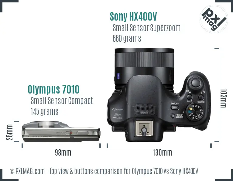 Olympus 7010 vs Sony HX400V top view buttons comparison