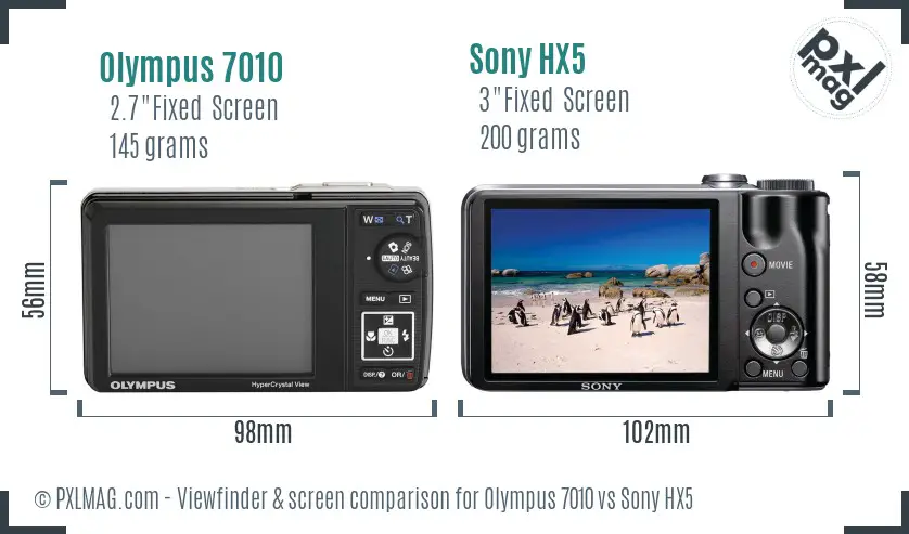 Olympus 7010 vs Sony HX5 Screen and Viewfinder comparison