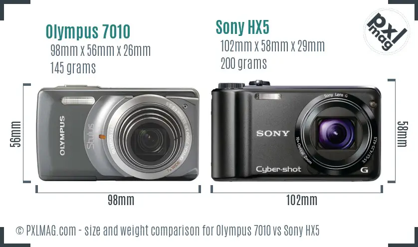 Olympus 7010 vs Sony HX5 size comparison