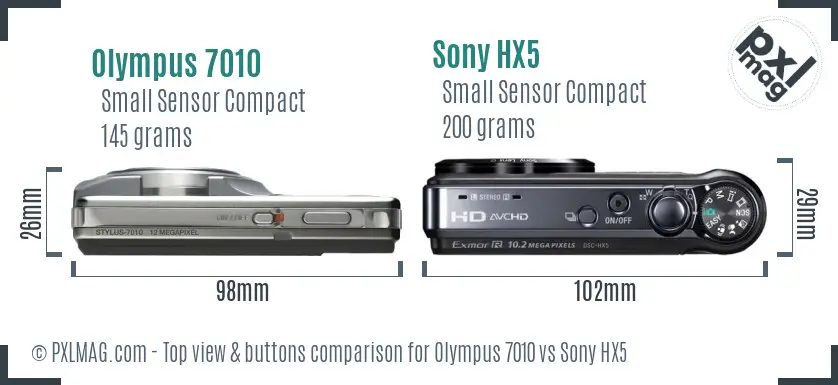 Olympus 7010 vs Sony HX5 top view buttons comparison