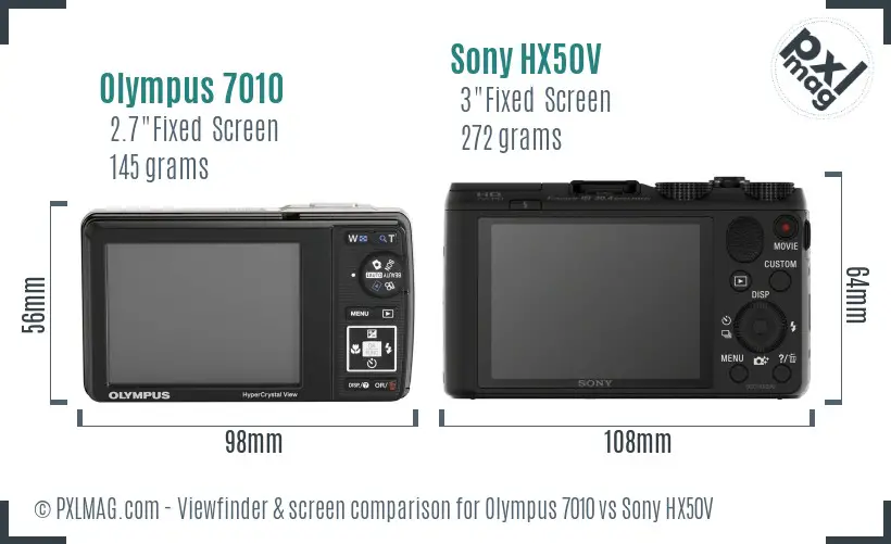 Olympus 7010 vs Sony HX50V Screen and Viewfinder comparison