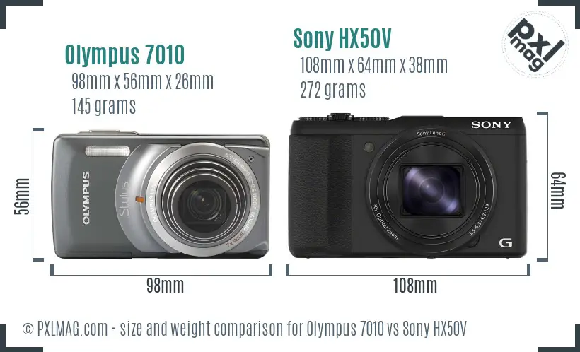 Olympus 7010 vs Sony HX50V size comparison