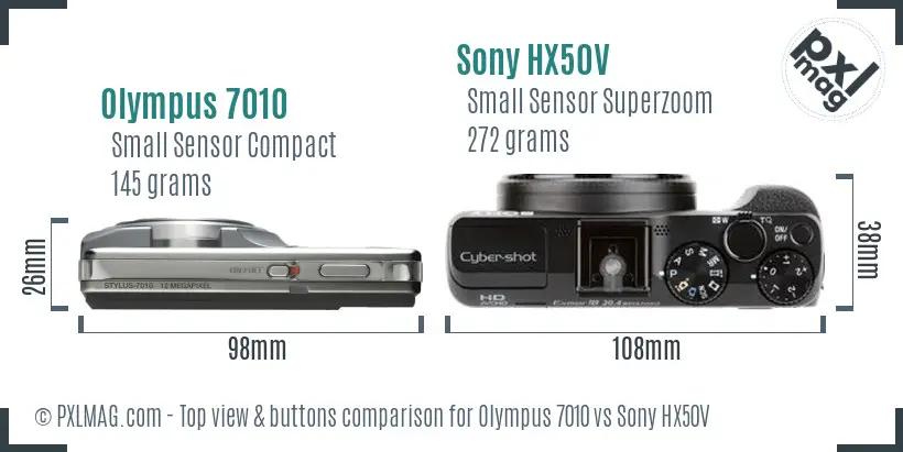 Olympus 7010 vs Sony HX50V top view buttons comparison