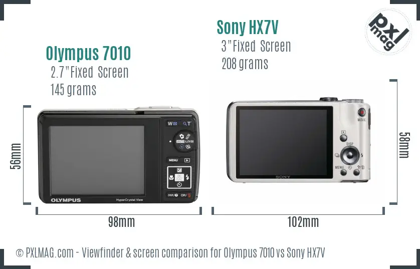 Olympus 7010 vs Sony HX7V Screen and Viewfinder comparison