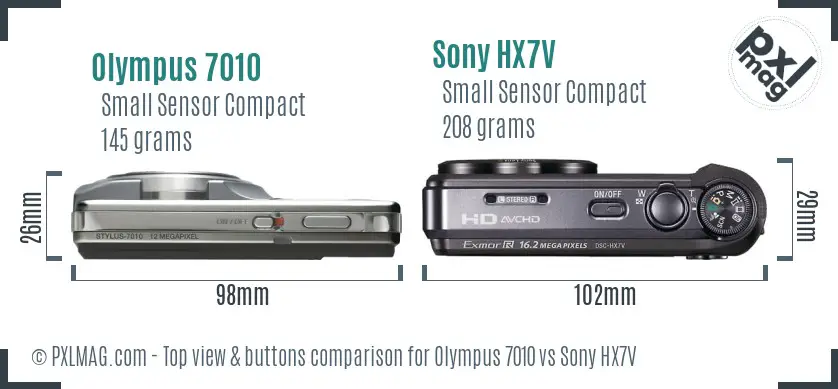 Olympus 7010 vs Sony HX7V top view buttons comparison