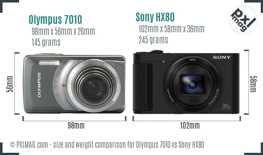 Olympus 7010 vs Sony HX80 size comparison