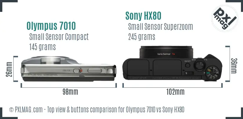 Olympus 7010 vs Sony HX80 top view buttons comparison