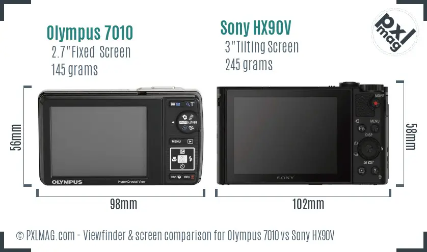 Olympus 7010 vs Sony HX90V Screen and Viewfinder comparison