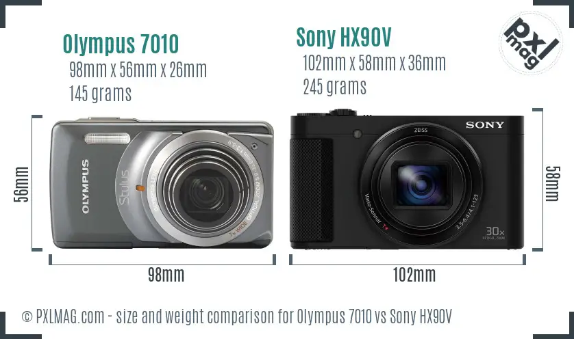 Olympus 7010 vs Sony HX90V size comparison