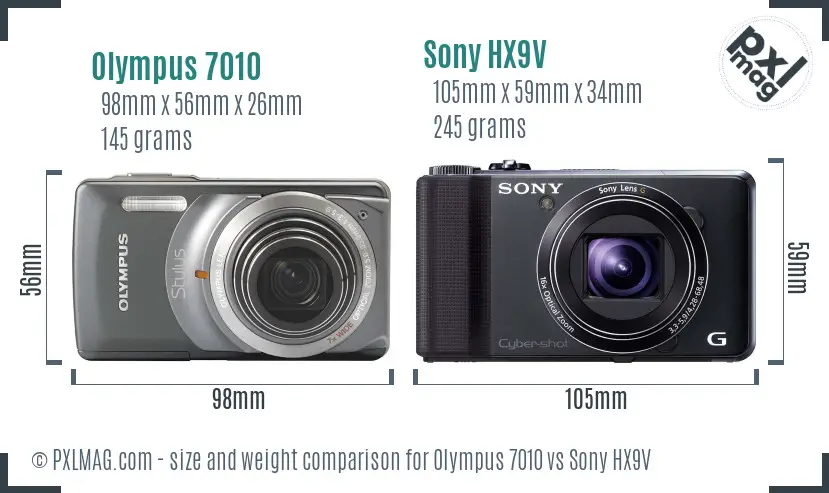 Olympus 7010 vs Sony HX9V size comparison