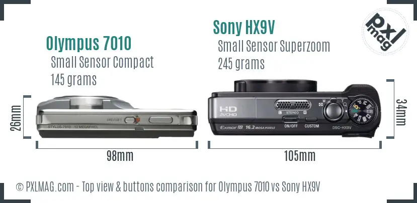 Olympus 7010 vs Sony HX9V top view buttons comparison