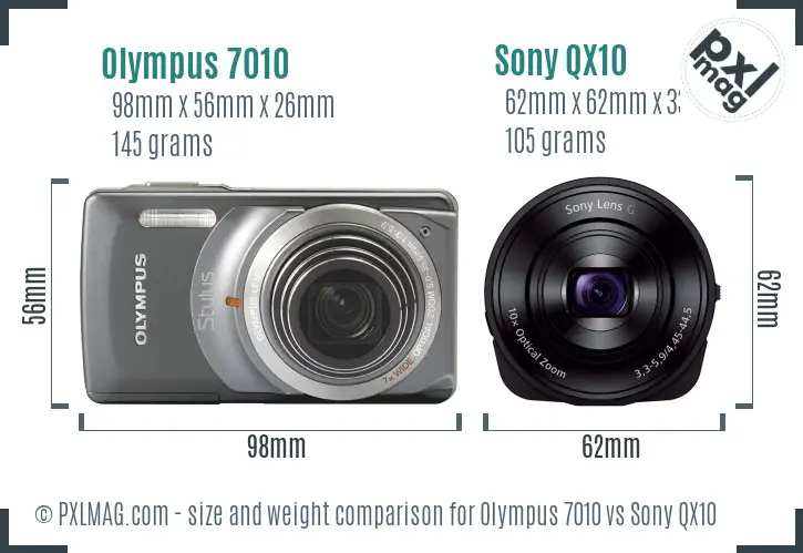 Olympus 7010 vs Sony QX10 size comparison