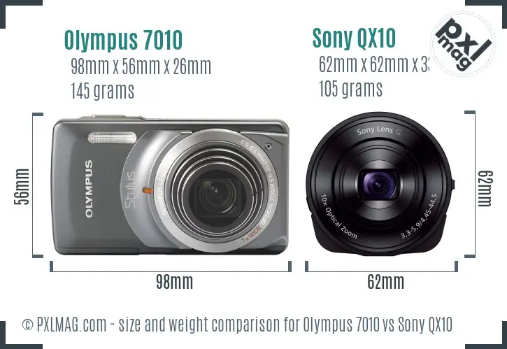 Olympus 7010 vs Sony QX10 size comparison Olympus 7010 vs Sony QX10 size comparison