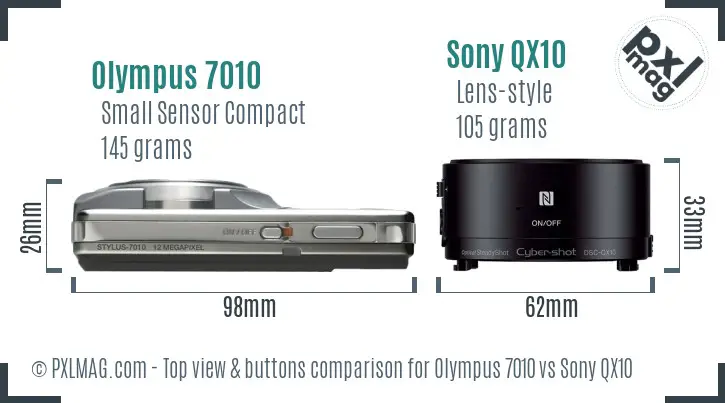 Olympus 7010 vs Sony QX10 top view buttons comparison Olympus 7010 vs Sony QX10 top view buttons comparison