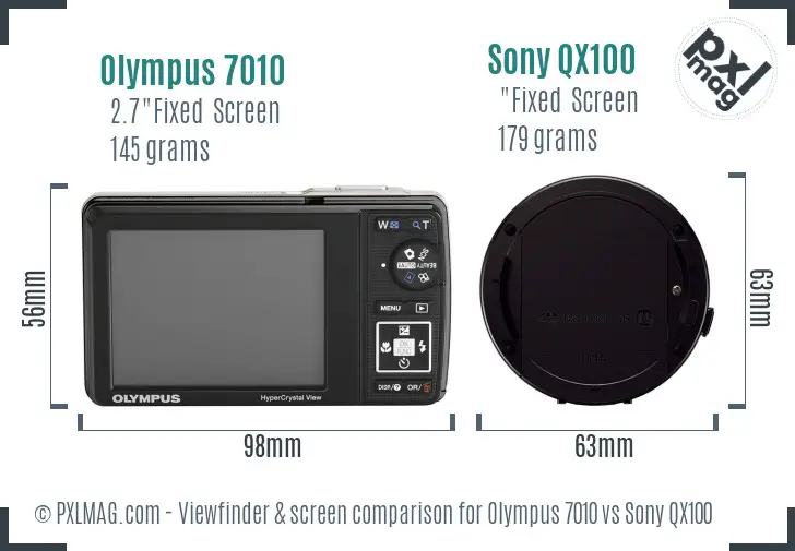 Olympus 7010 vs Sony QX100 Screen and Viewfinder comparison