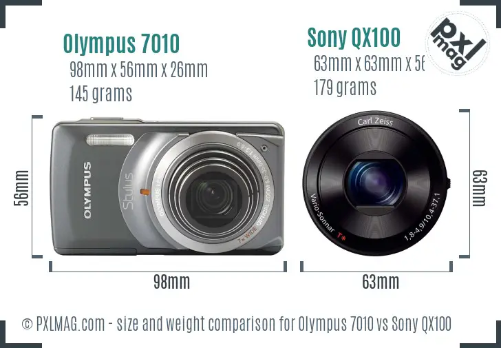 Olympus 7010 vs Sony QX100 size comparison