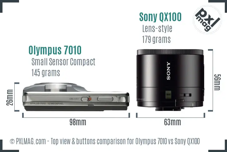 Olympus 7010 vs Sony QX100 top view buttons comparison