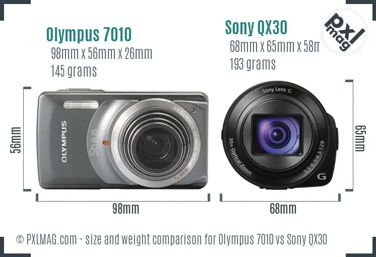 Olympus 7010 vs Sony QX30 size comparison Olympus 7010 vs Sony QX30 size comparison
