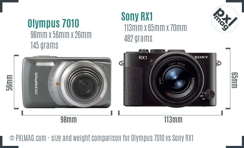 Olympus 7010 vs Sony RX1 size comparison