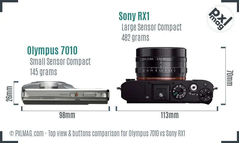 Olympus 7010 vs Sony RX1 top view buttons comparison