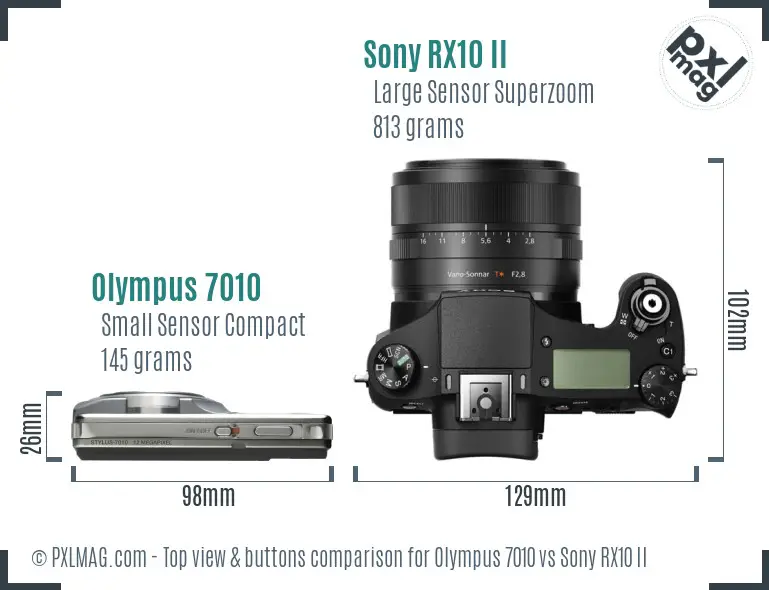 Olympus 7010 vs Sony RX10 II top view buttons comparison