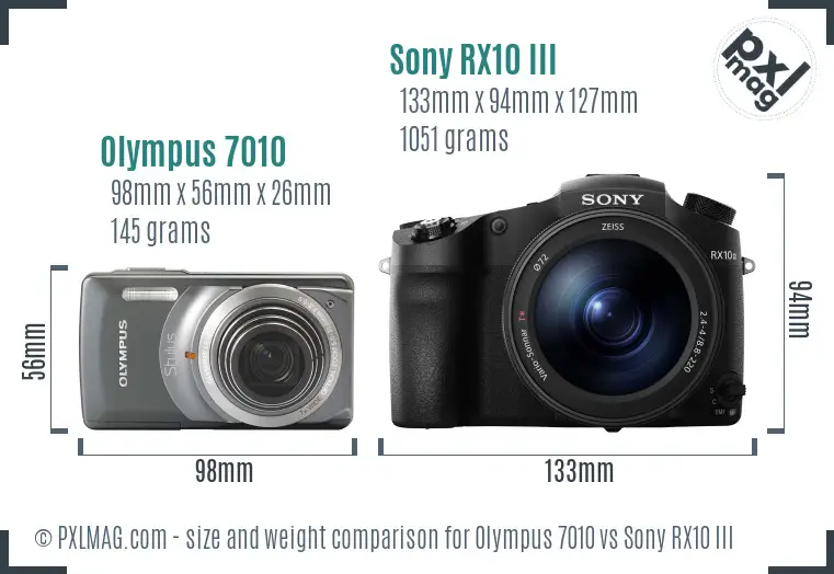 Olympus 7010 vs Sony RX10 III size comparison