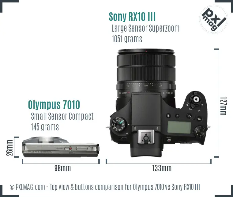 Olympus 7010 vs Sony RX10 III top view buttons comparison