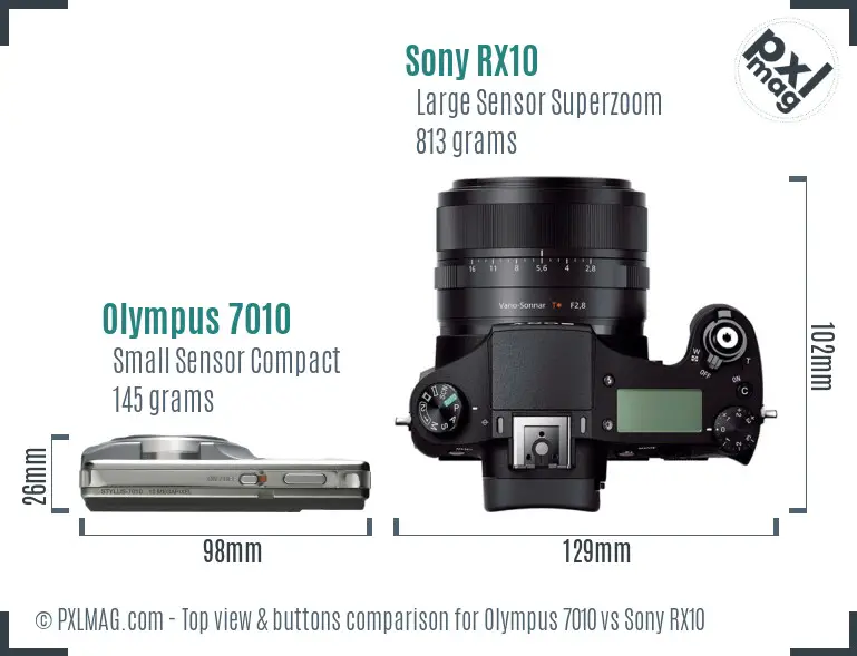 Olympus 7010 vs Sony RX10 top view buttons comparison