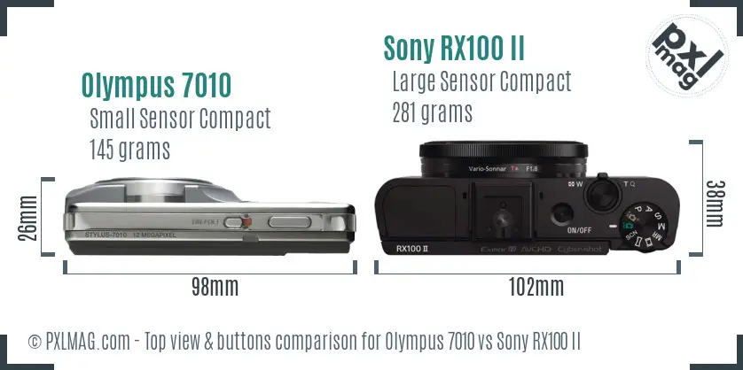 Olympus 7010 vs Sony RX100 II top view buttons comparison