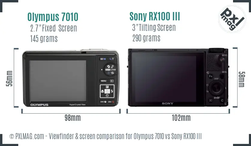 Olympus 7010 vs Sony RX100 III Screen and Viewfinder comparison