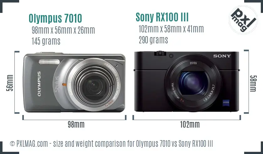Olympus 7010 vs Sony RX100 III size comparison