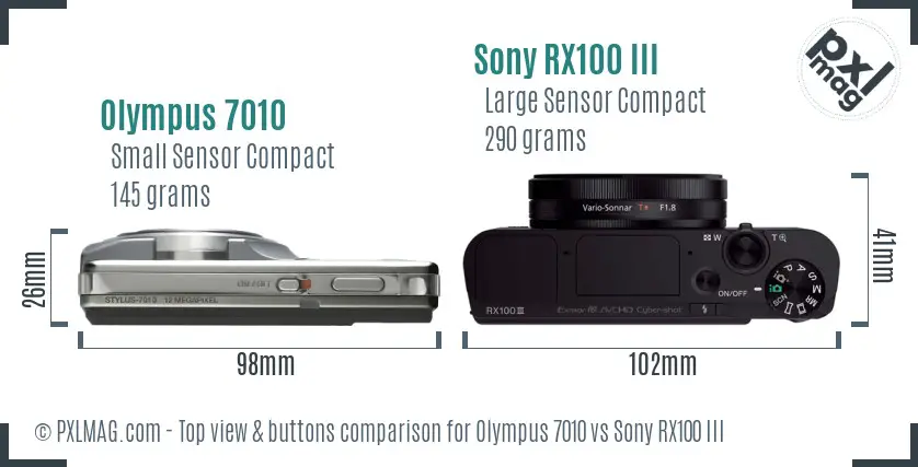 Olympus 7010 vs Sony RX100 III top view buttons comparison