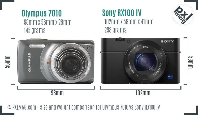 Olympus 7010 vs Sony RX100 IV size comparison