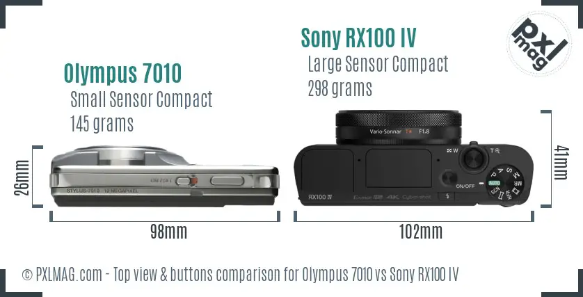 Olympus 7010 vs Sony RX100 IV top view buttons comparison