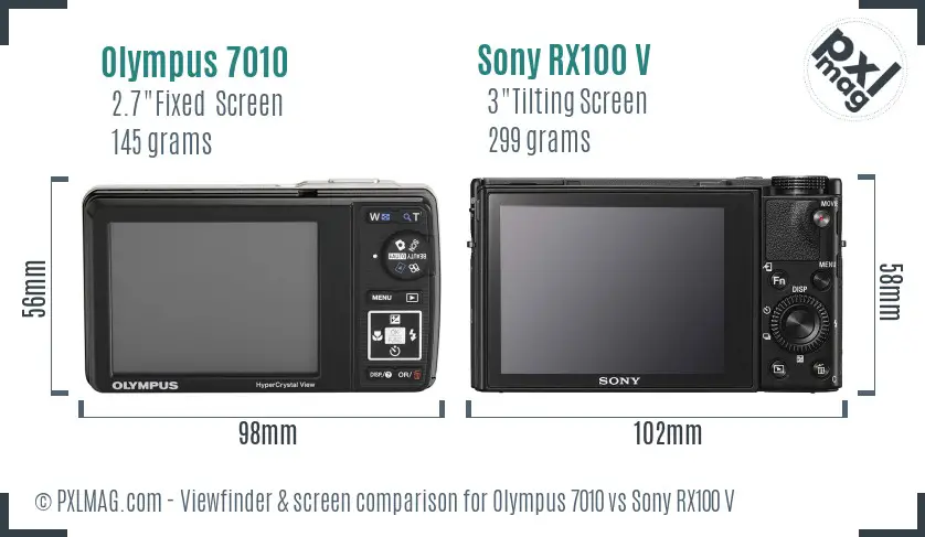 Olympus 7010 vs Sony RX100 V Screen and Viewfinder comparison