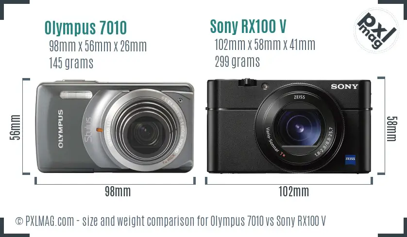 Olympus 7010 vs Sony RX100 V size comparison
