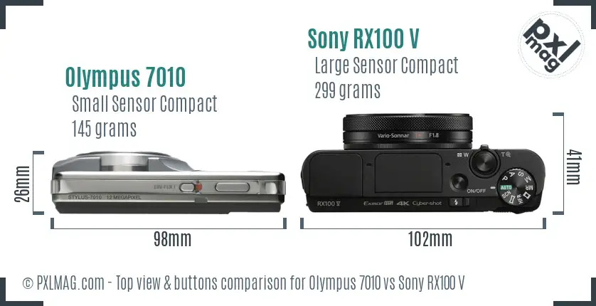 Olympus 7010 vs Sony RX100 V top view buttons comparison
